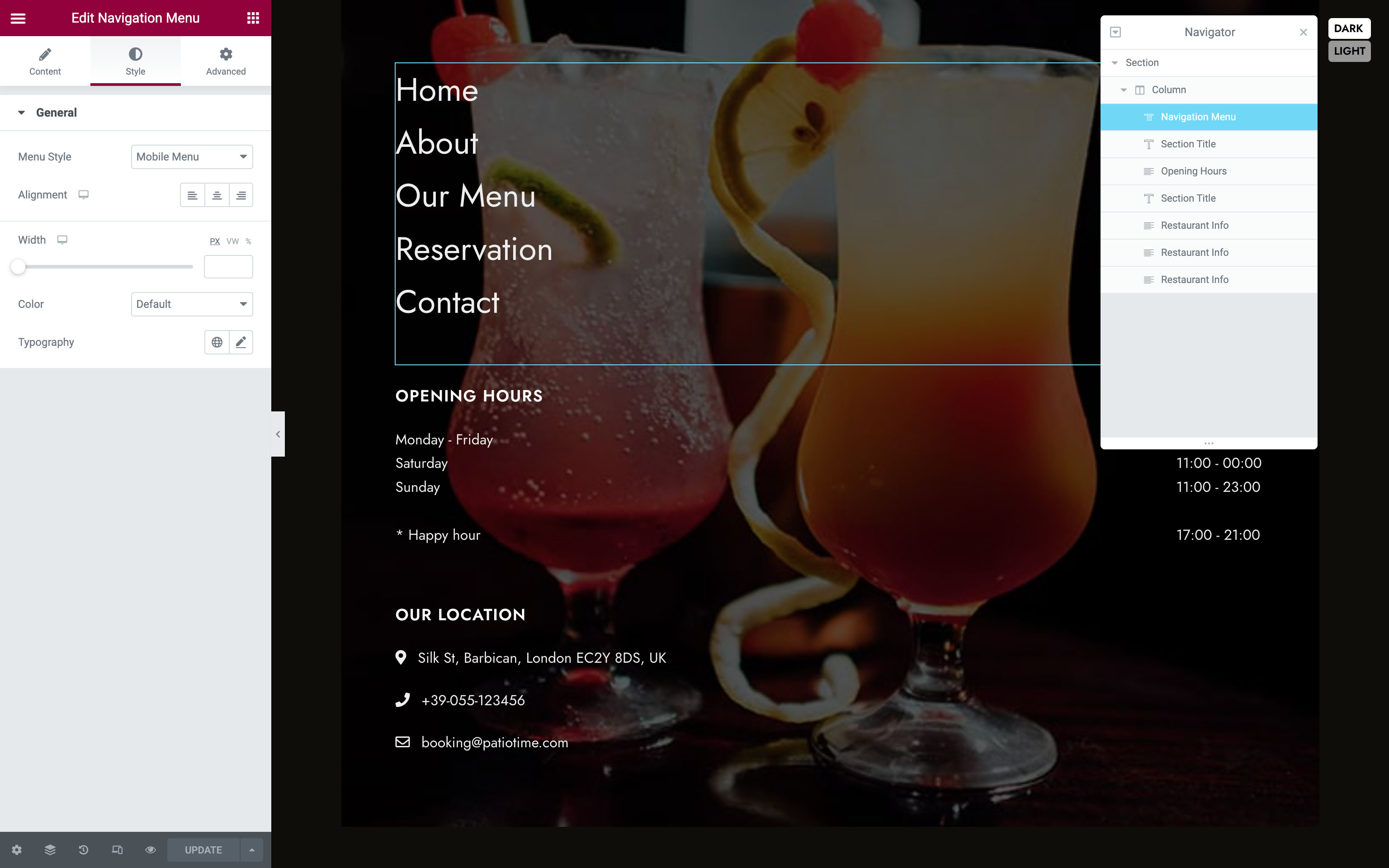 Editing your custom mobile menu