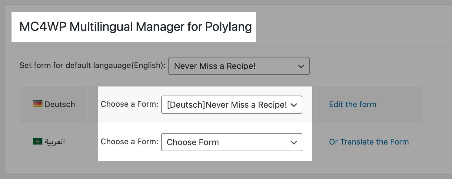 Choose a form for a language