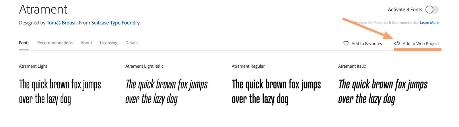 Add the font family to a web project