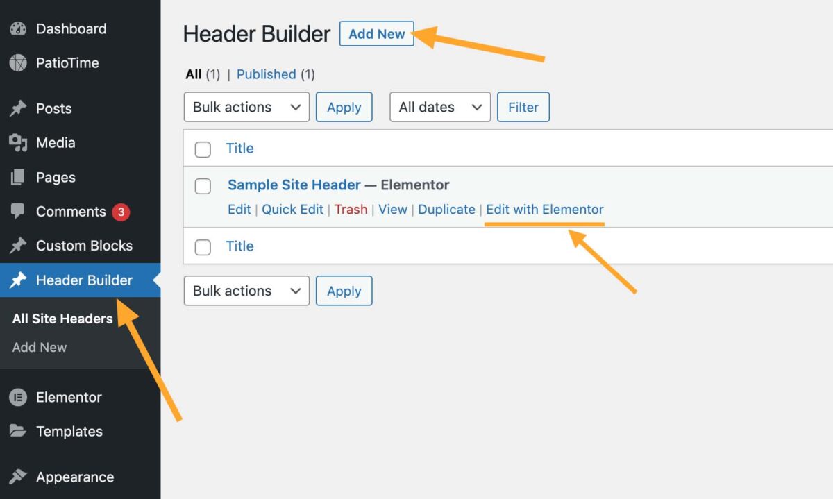 Create a new site header – PatioTime Knowledge Base