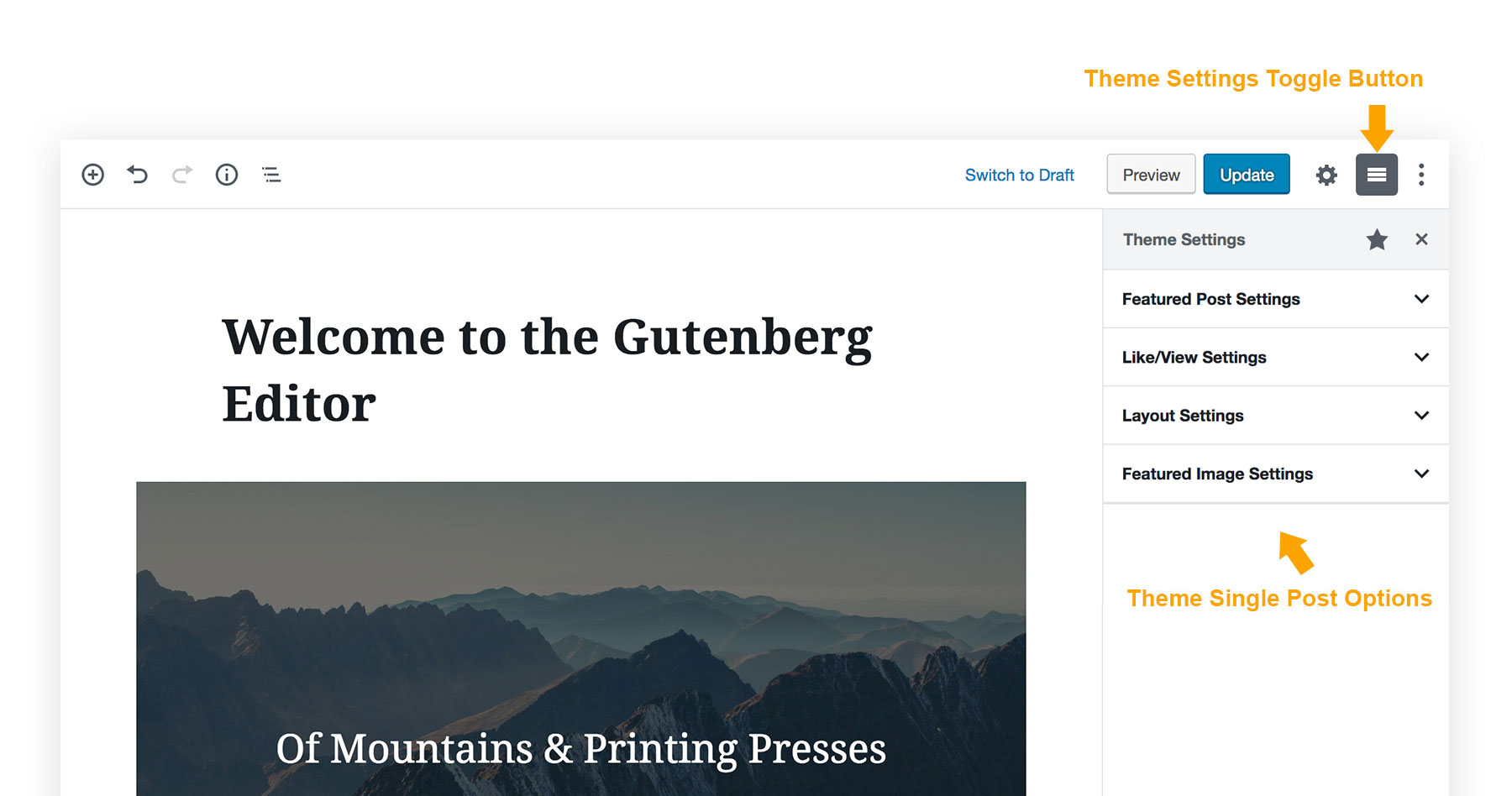 Eaven theme Single Post Options integrated to Gutenberg Sidebar
