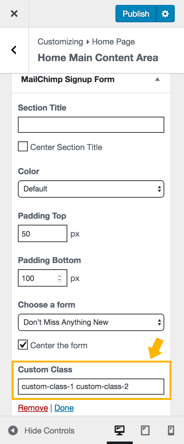 Add custom class name(s) to a Home Widget