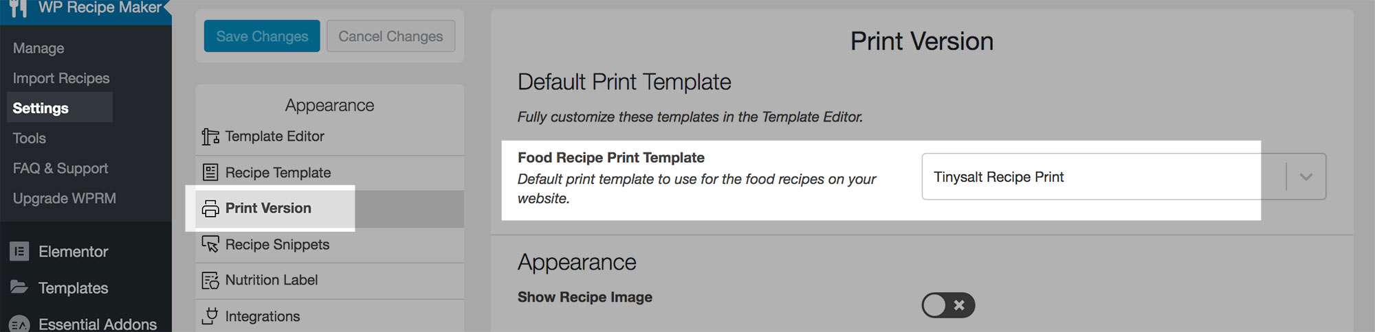 Default Print Recipe Template