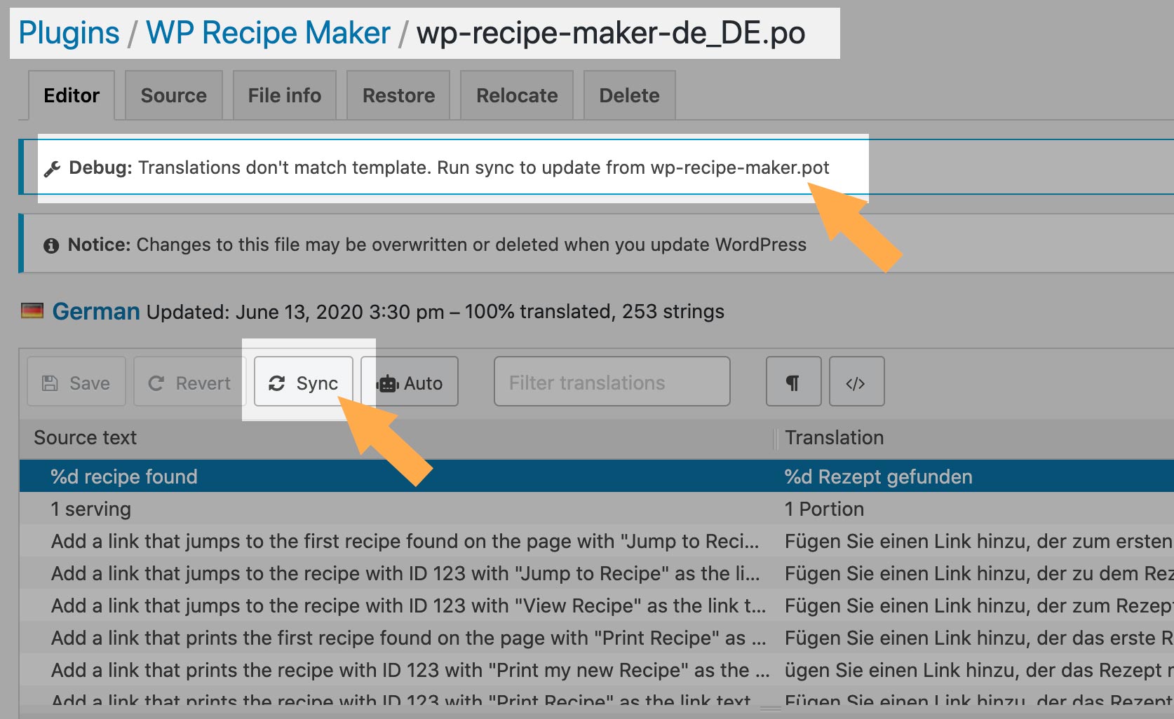 Run sync to update from wp-recipe-maker.pot